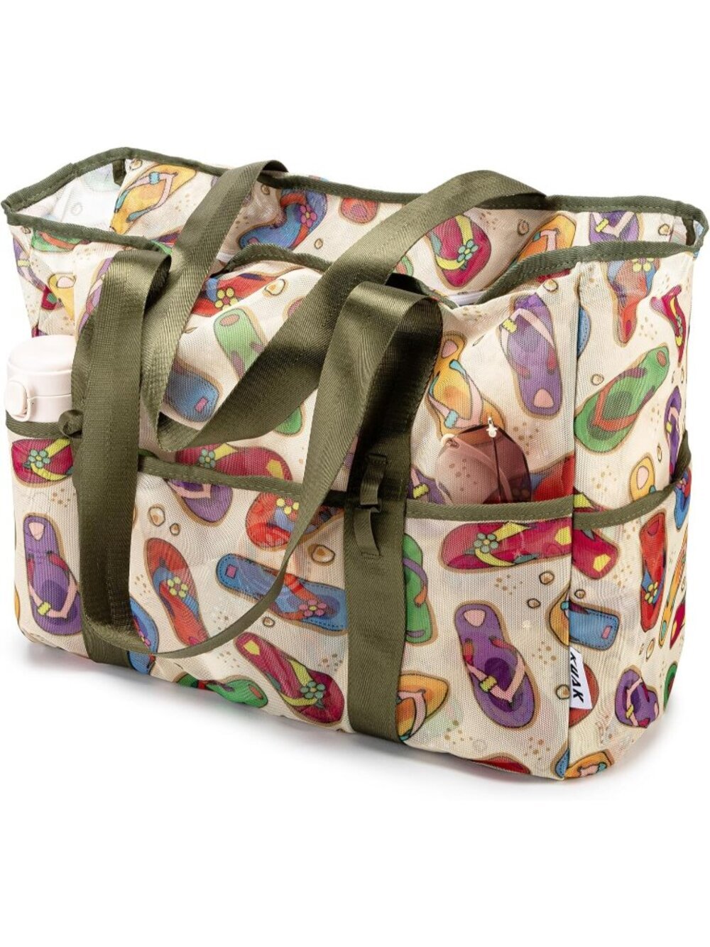 Women's Colourful Mesh Vacation Beach Bag Large Lightweight with Top Zipper